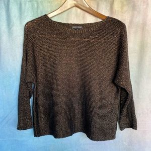 EILEEN FISHER Black/Gold/Bronze Metallic Knit Linen Blend Boxy Chunky Sweater